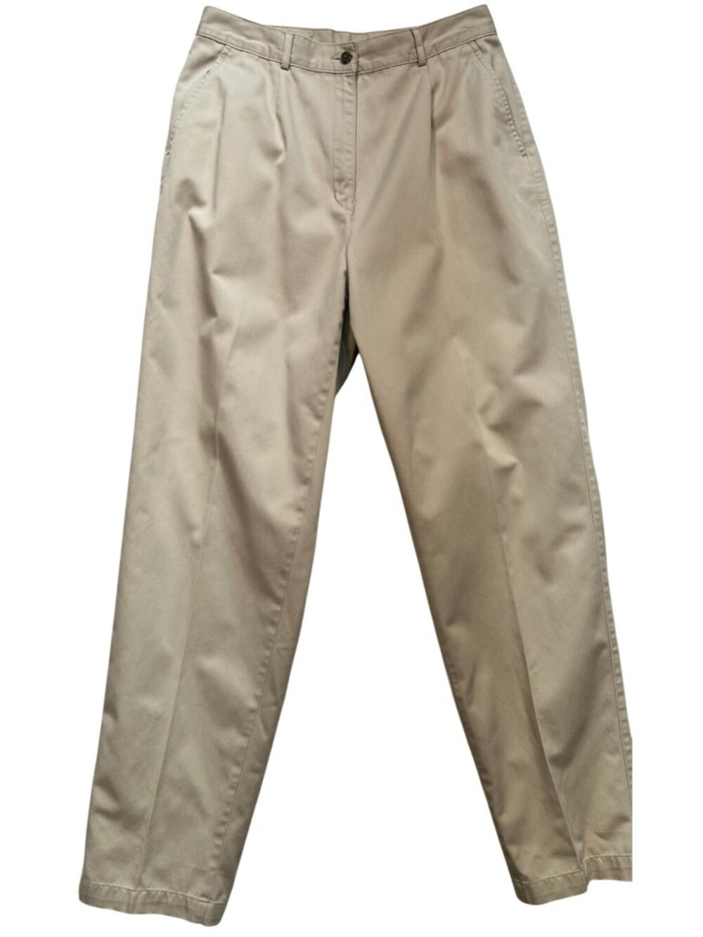 L.L.Bean Women's Classic Fit Chino Pants Pleated Front Size 12 M/T Khaki Solid